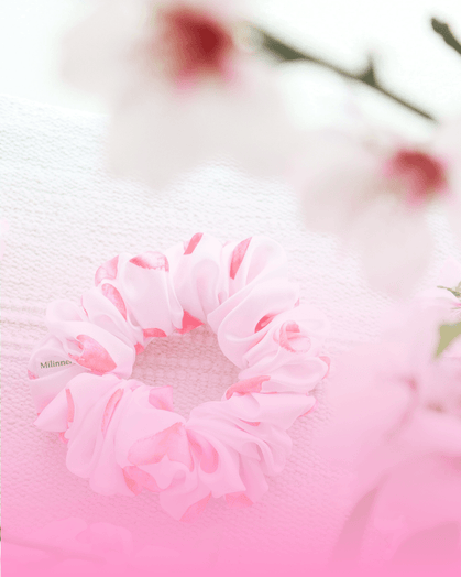 Handmade satin scrunchie with pink heart