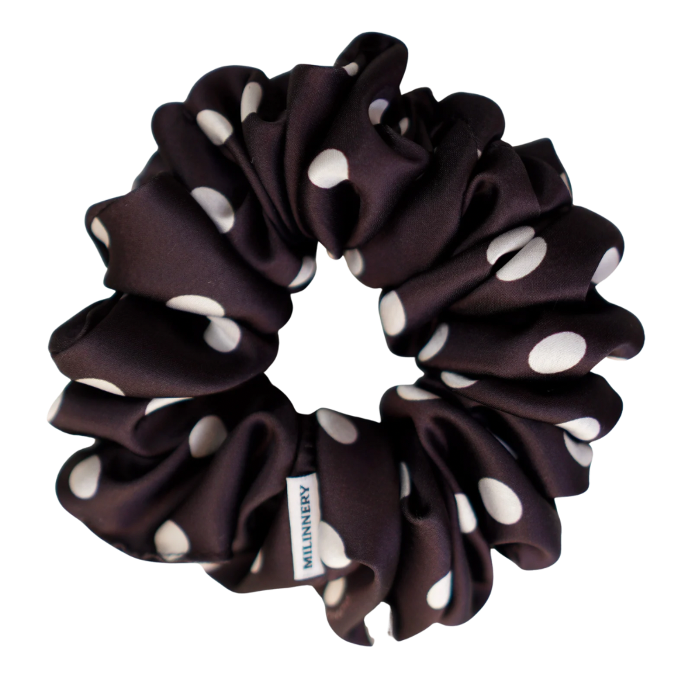 Espresso Polka Satin Scrunchie