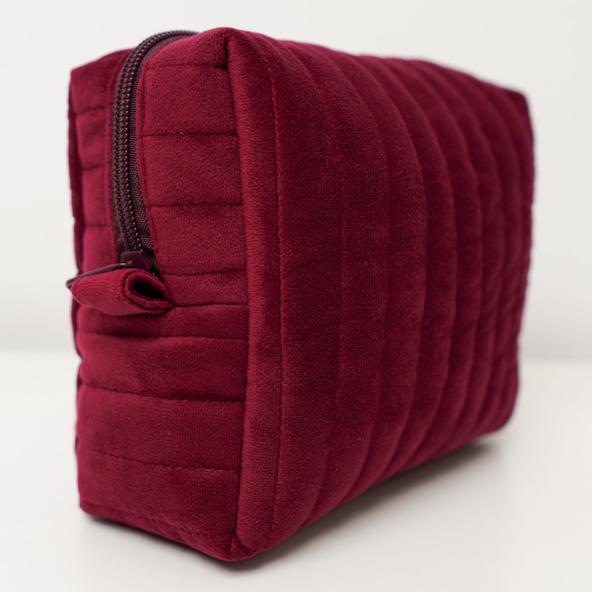 Burgundy Velvet Quilted Makeup Bag
