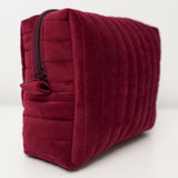 Burgundy Velvet Quilted Makeup Bag