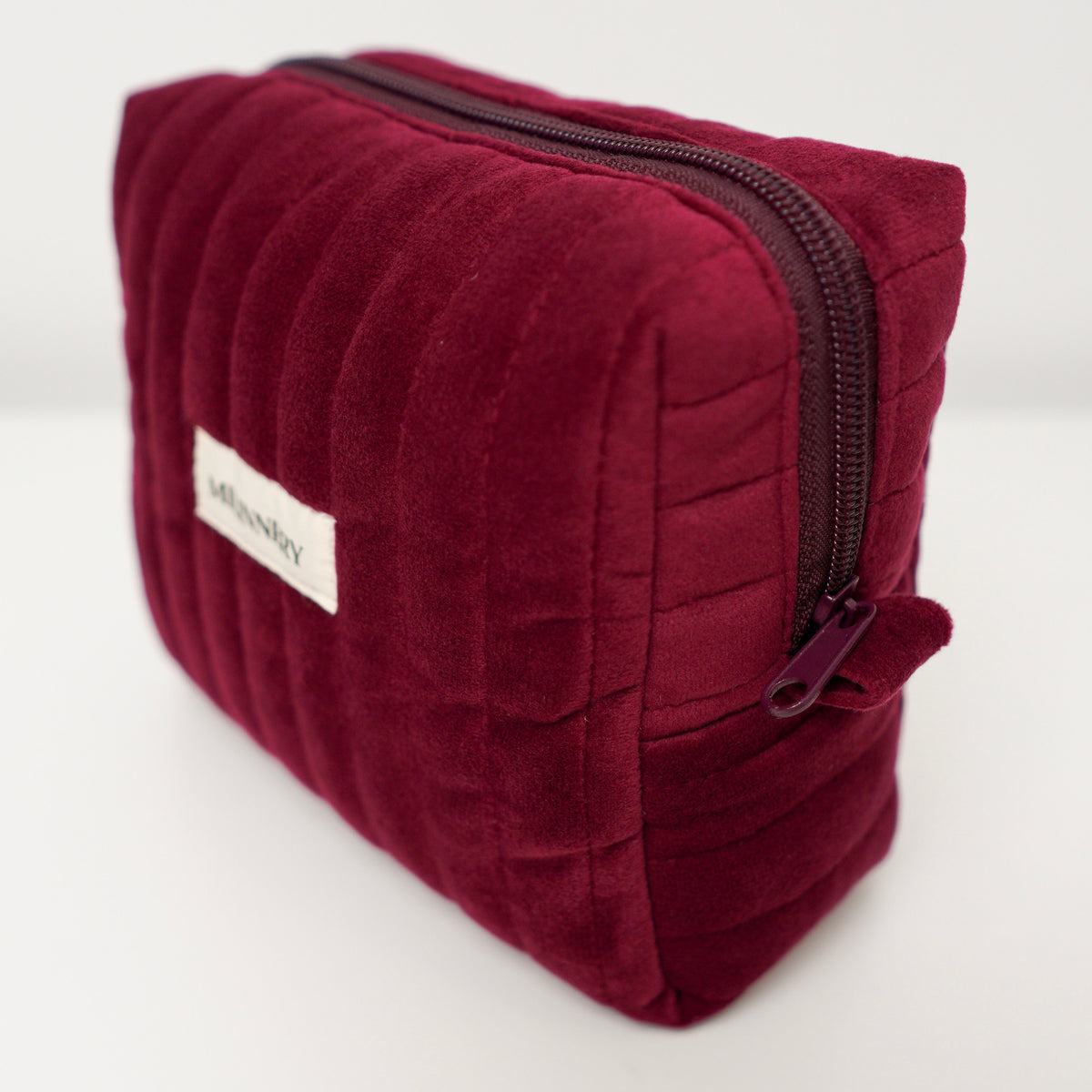 Burgundy Velvet Quilted Makeup Bag