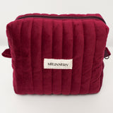 Burgundy Velvet Quilted Makeup Bag