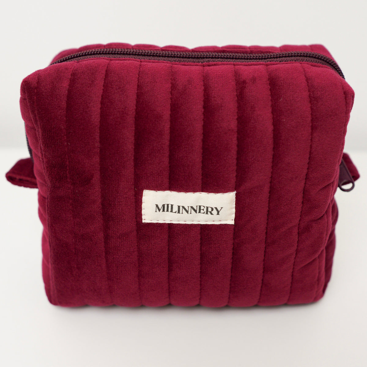 Burgundy Velvet Quilted Makeup Bag