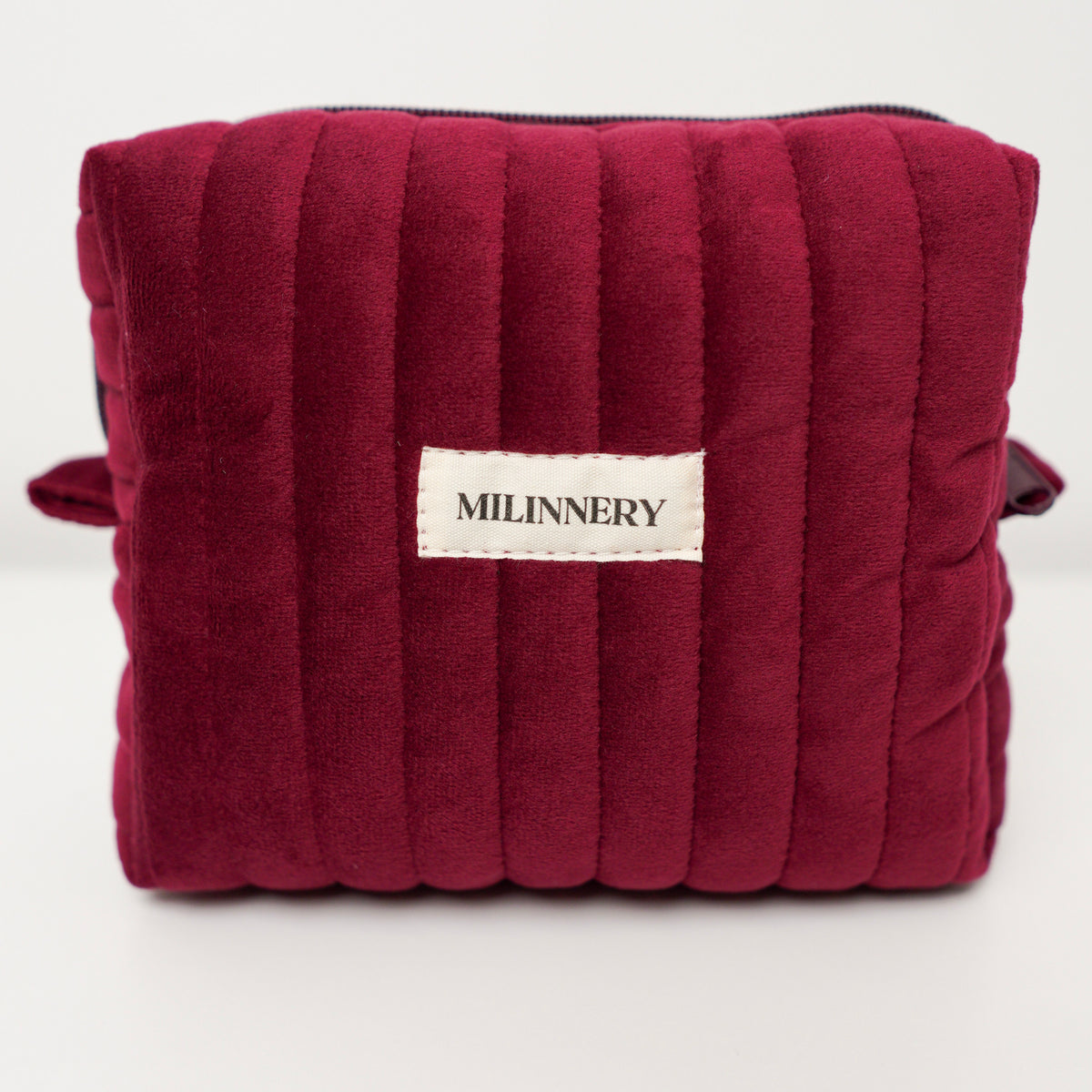 Burgundy Velvet Quilted Makeup Bag