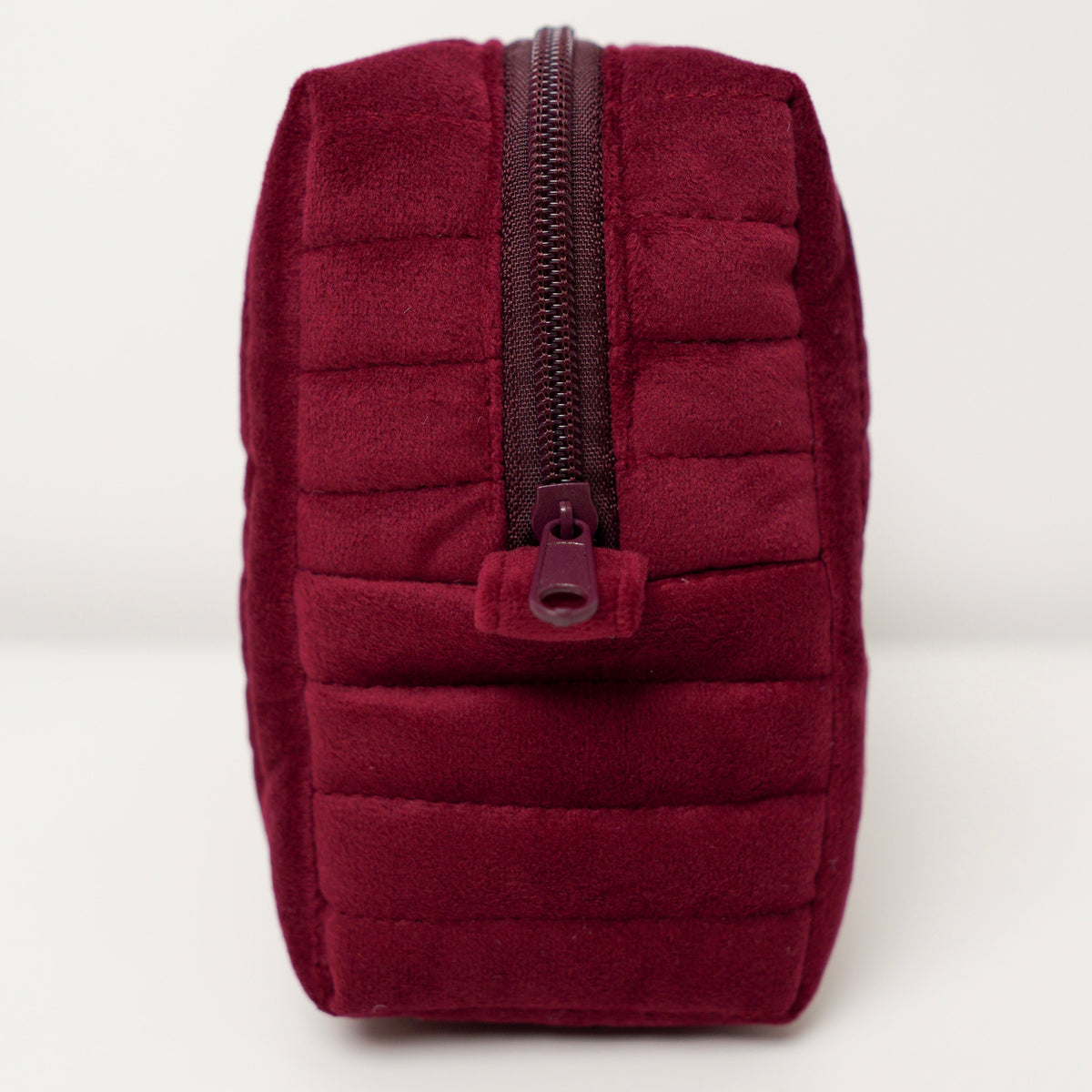 Burgundy Velvet Quilted Makeup Bag