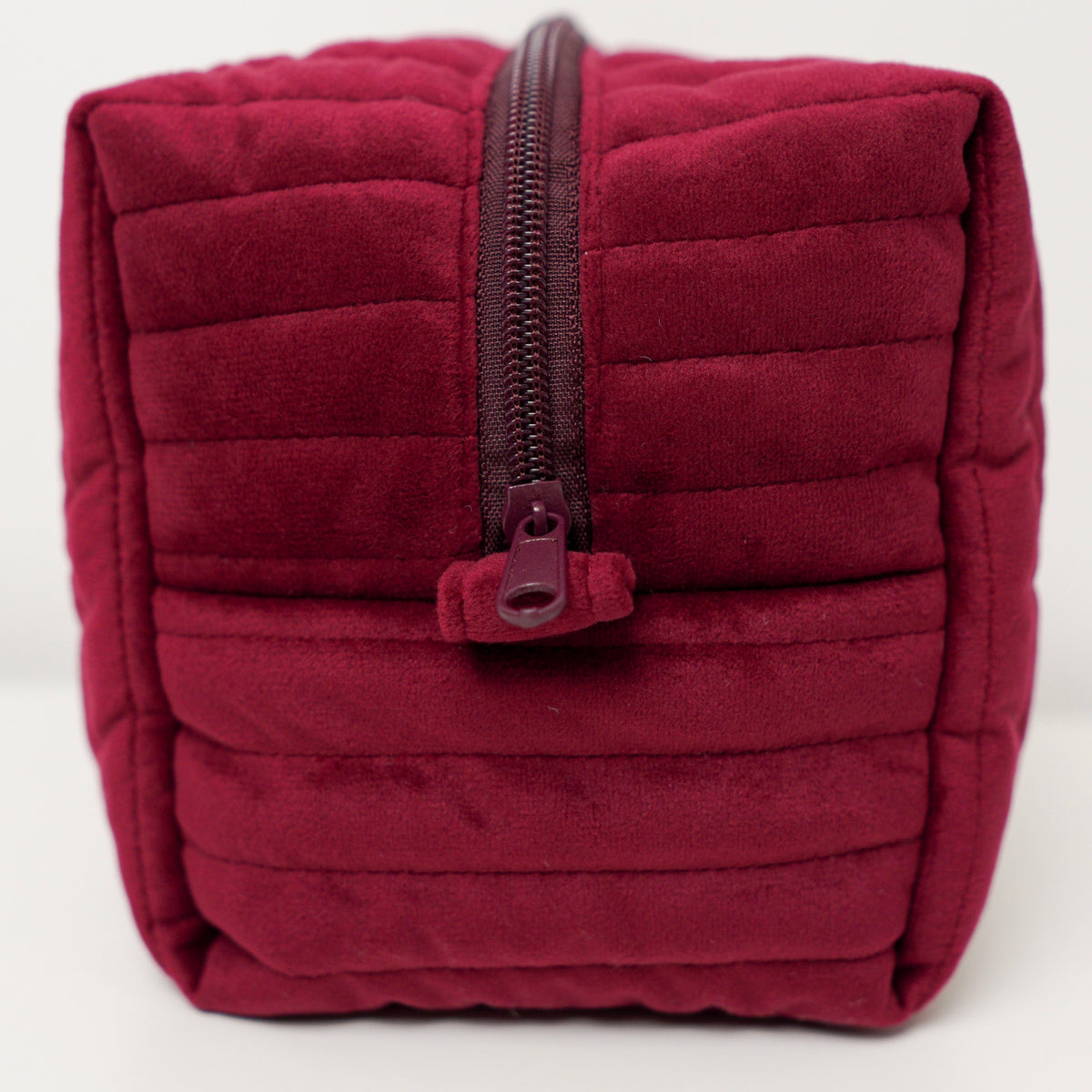 Burgundy Velvet Quilted Makeup Bag