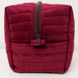 Burgundy Velvet Quilted Makeup Bag