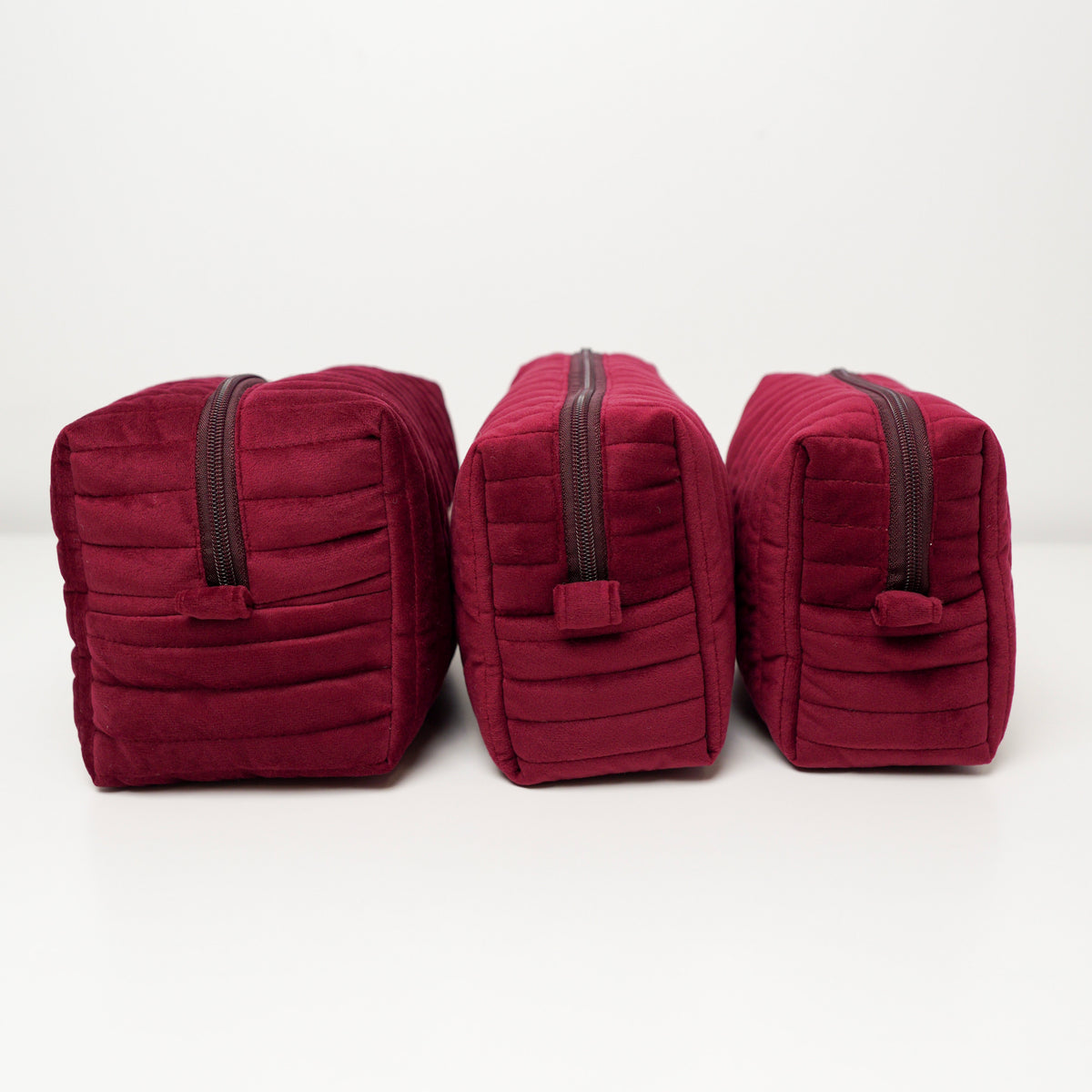 Burgundy Velvet Quilted Makeup Bag