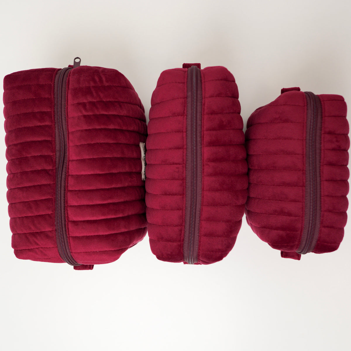 Burgundy Velvet Quilted Makeup Bag
