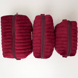 Burgundy Velvet Quilted Makeup Bag