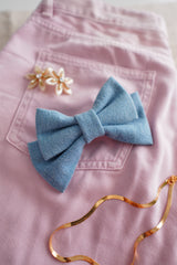 Denim Small Hair Bow Clip