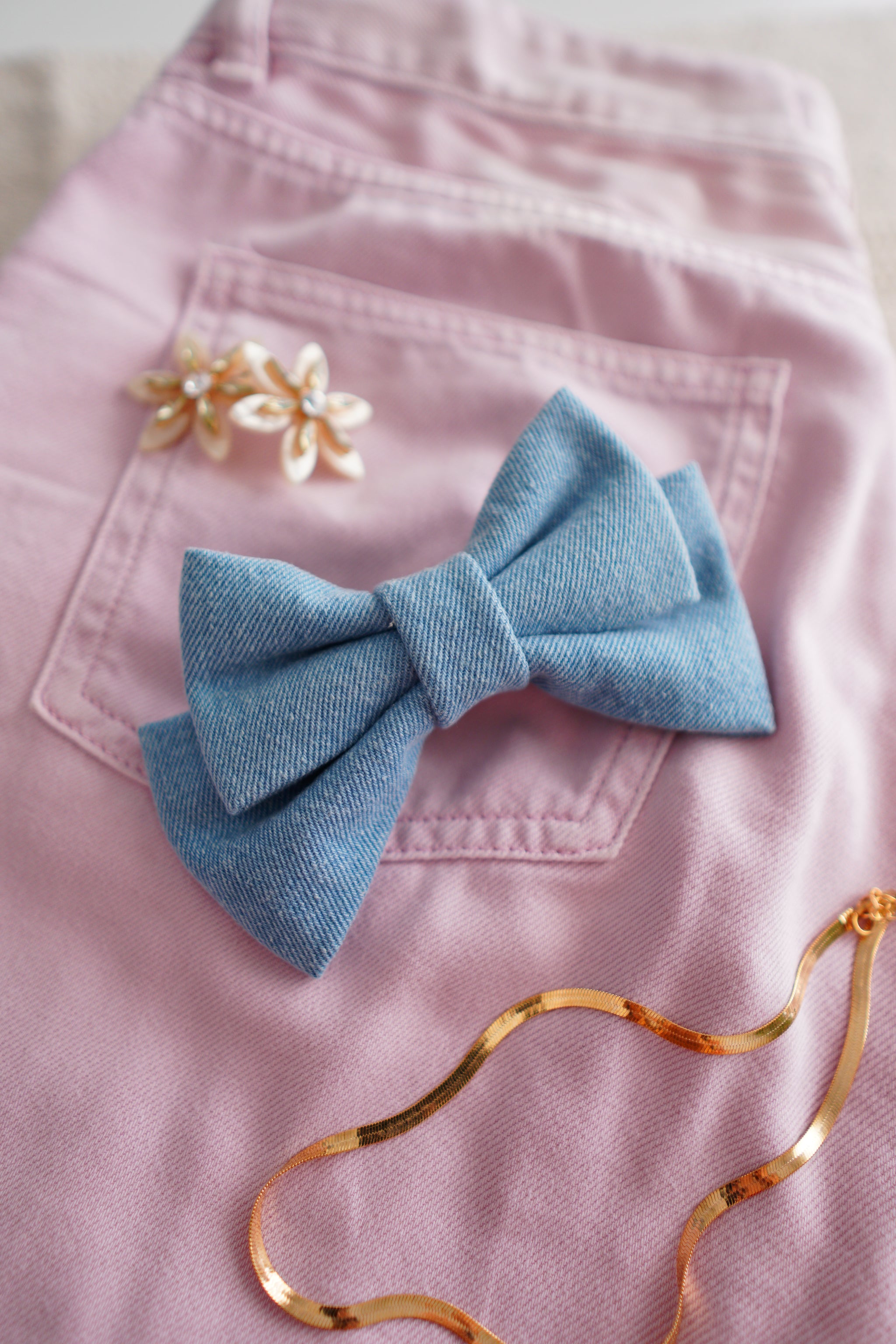 Denim Small Hair Bow Clip