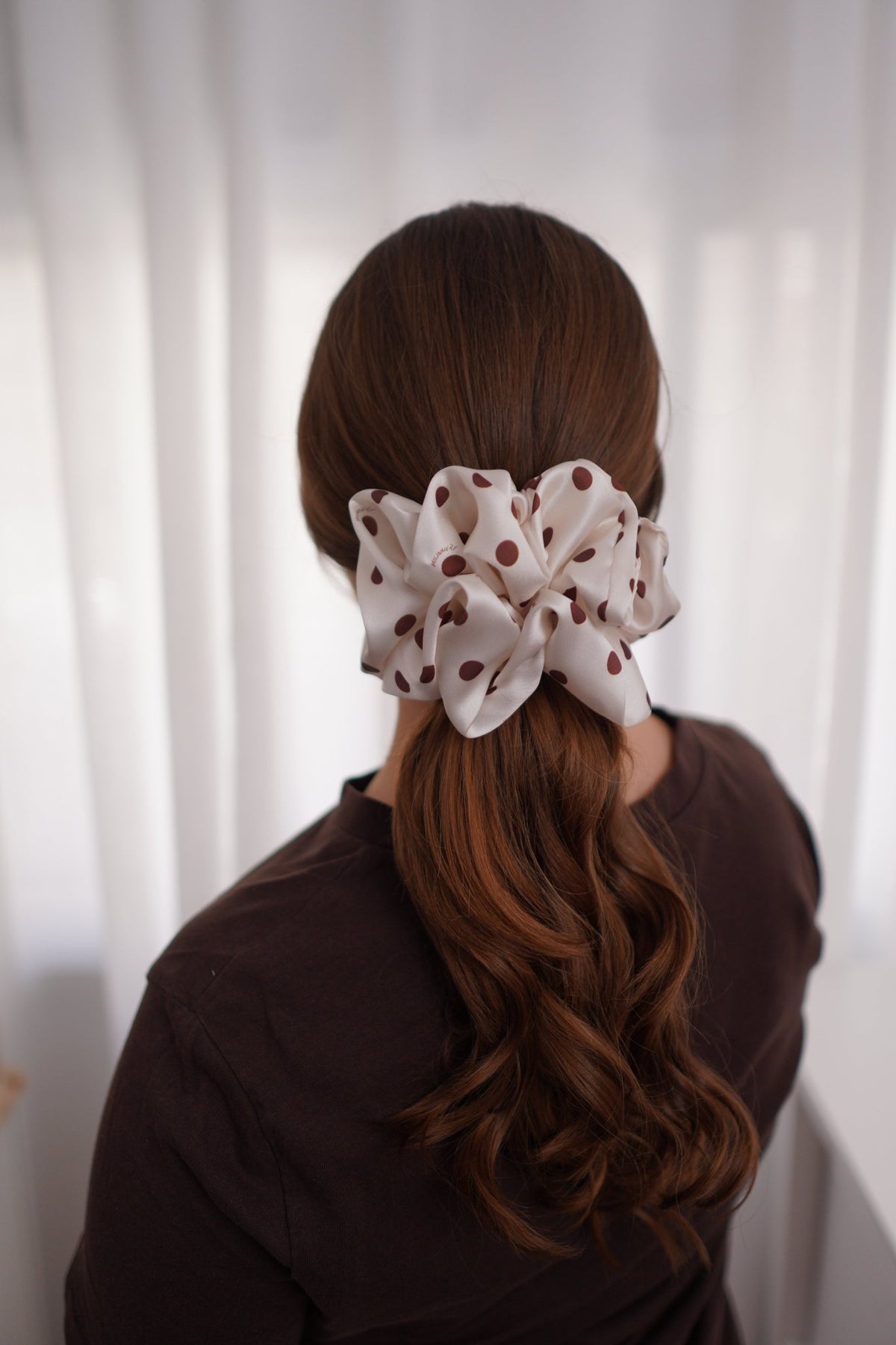 Truffle Cream Polka Satin Scrunchie