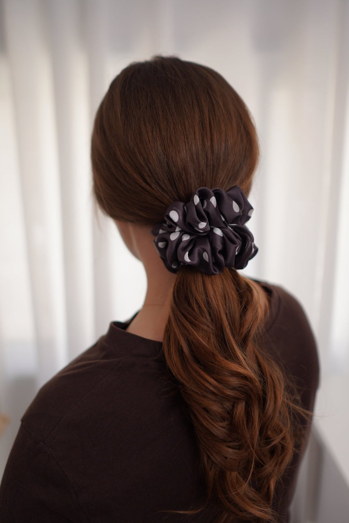 Espresso Polka Satin Scrunchie