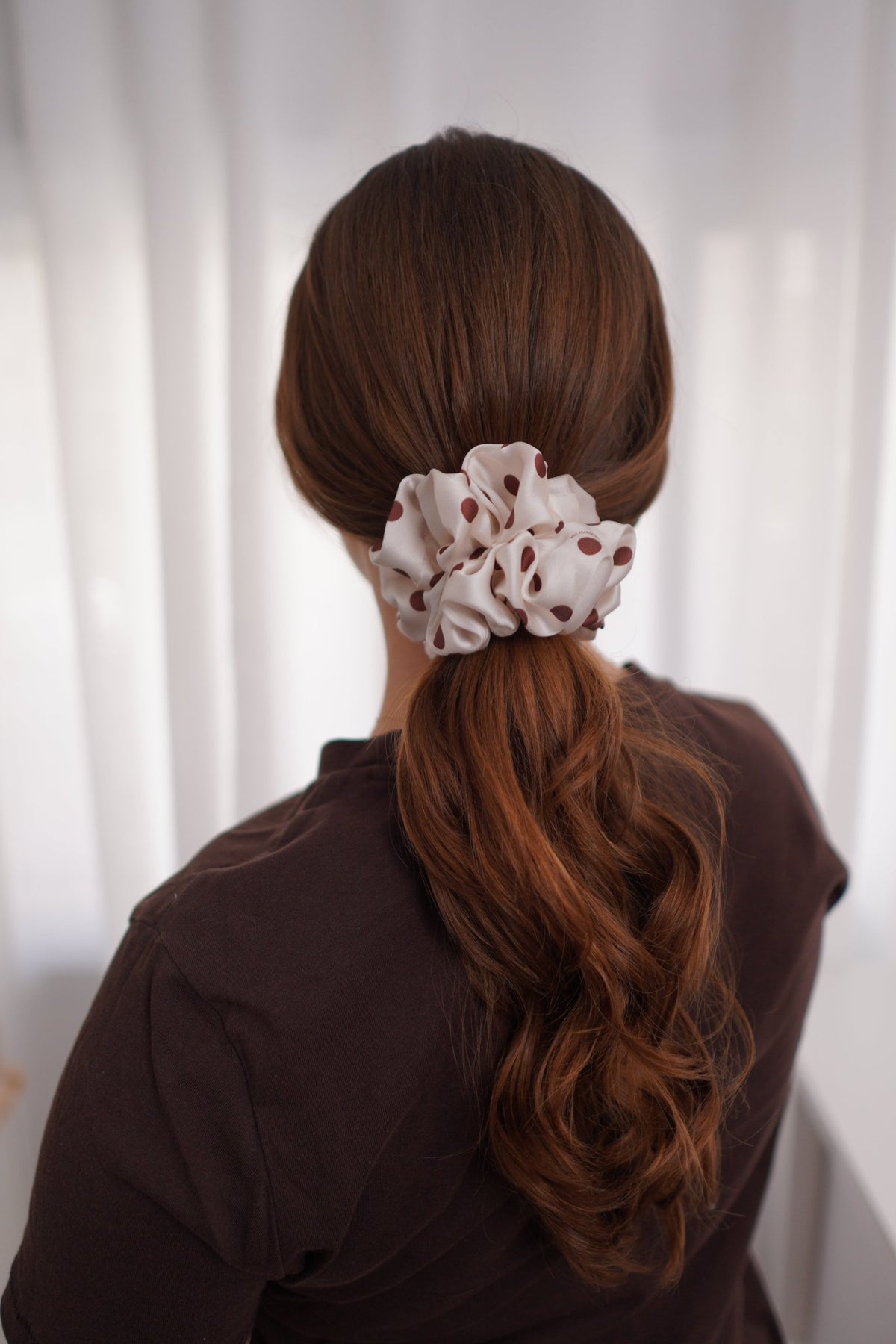 Truffle Cream Polka Satin Scrunchie