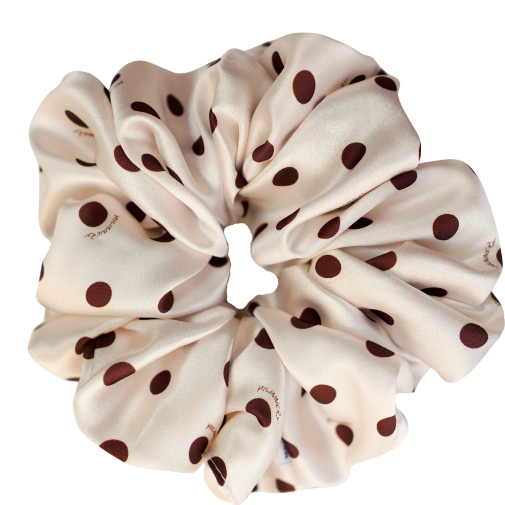 Truffle Cream Polka Satin Scrunchie