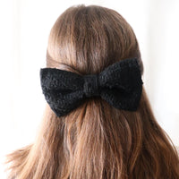 Black Tweed Hair Bow Clip - Standard