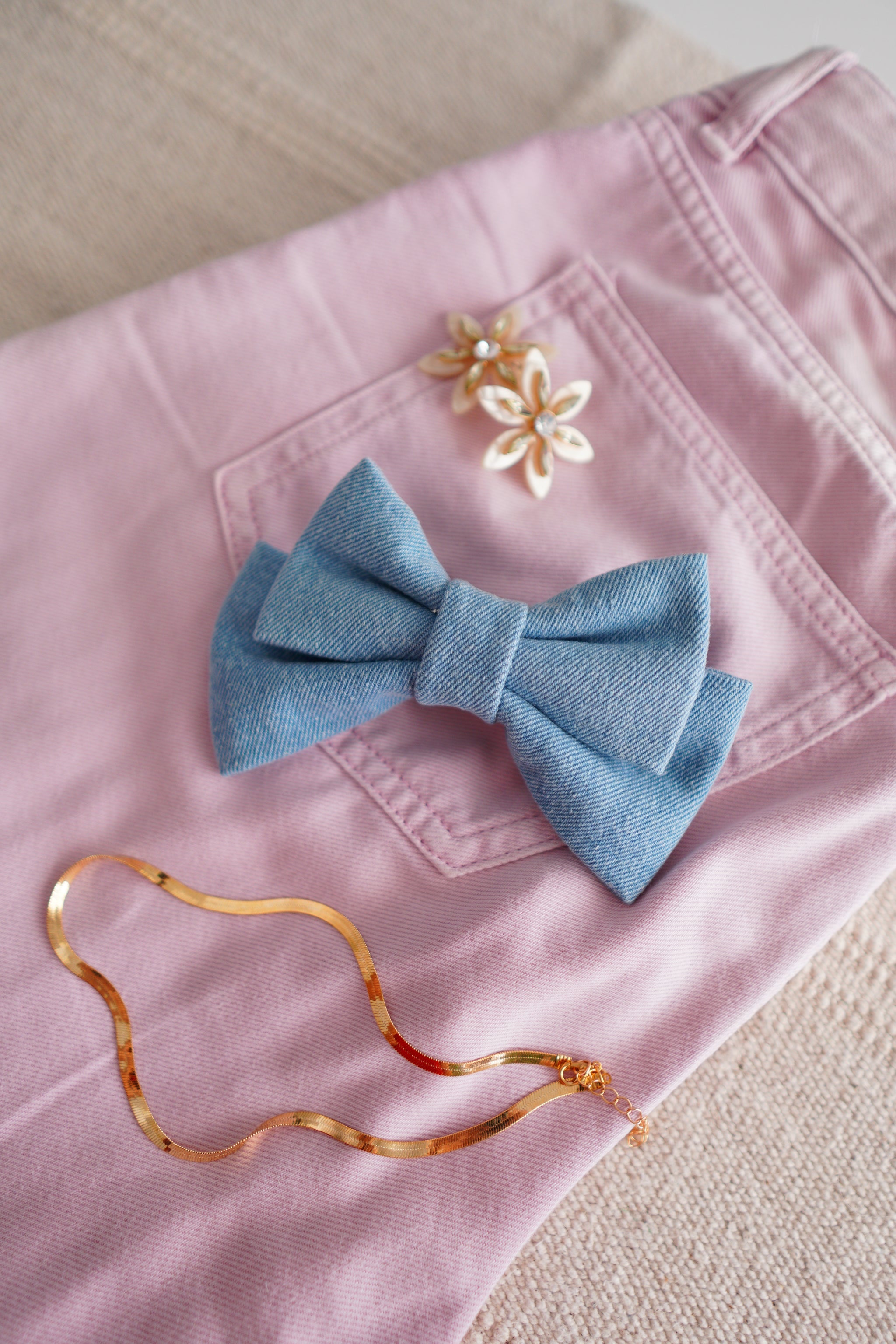 Denim Small Hair Bow Clip