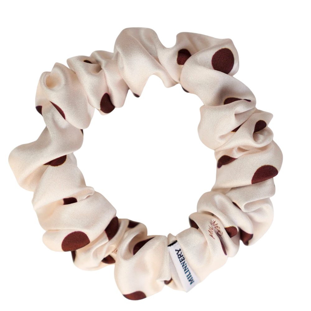 Truffle Cream Polka Satin Scrunchie