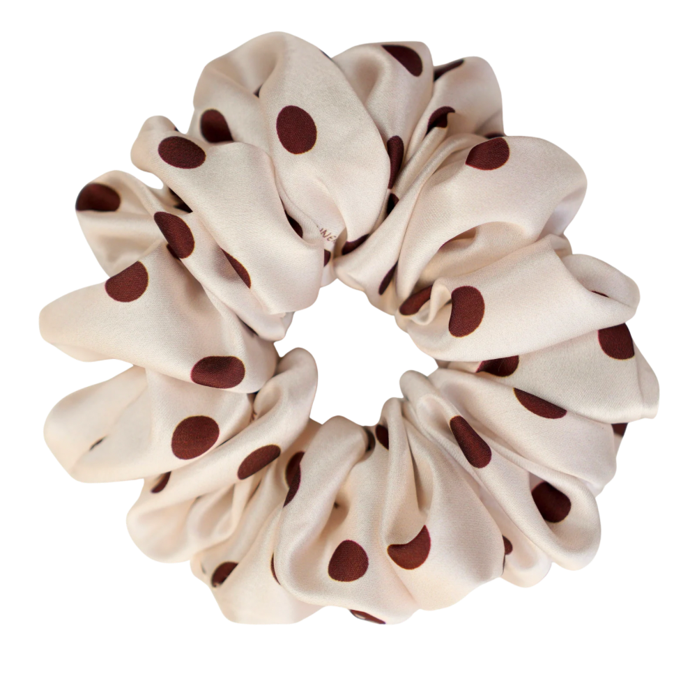 Truffle Cream Polka Satin Scrunchie