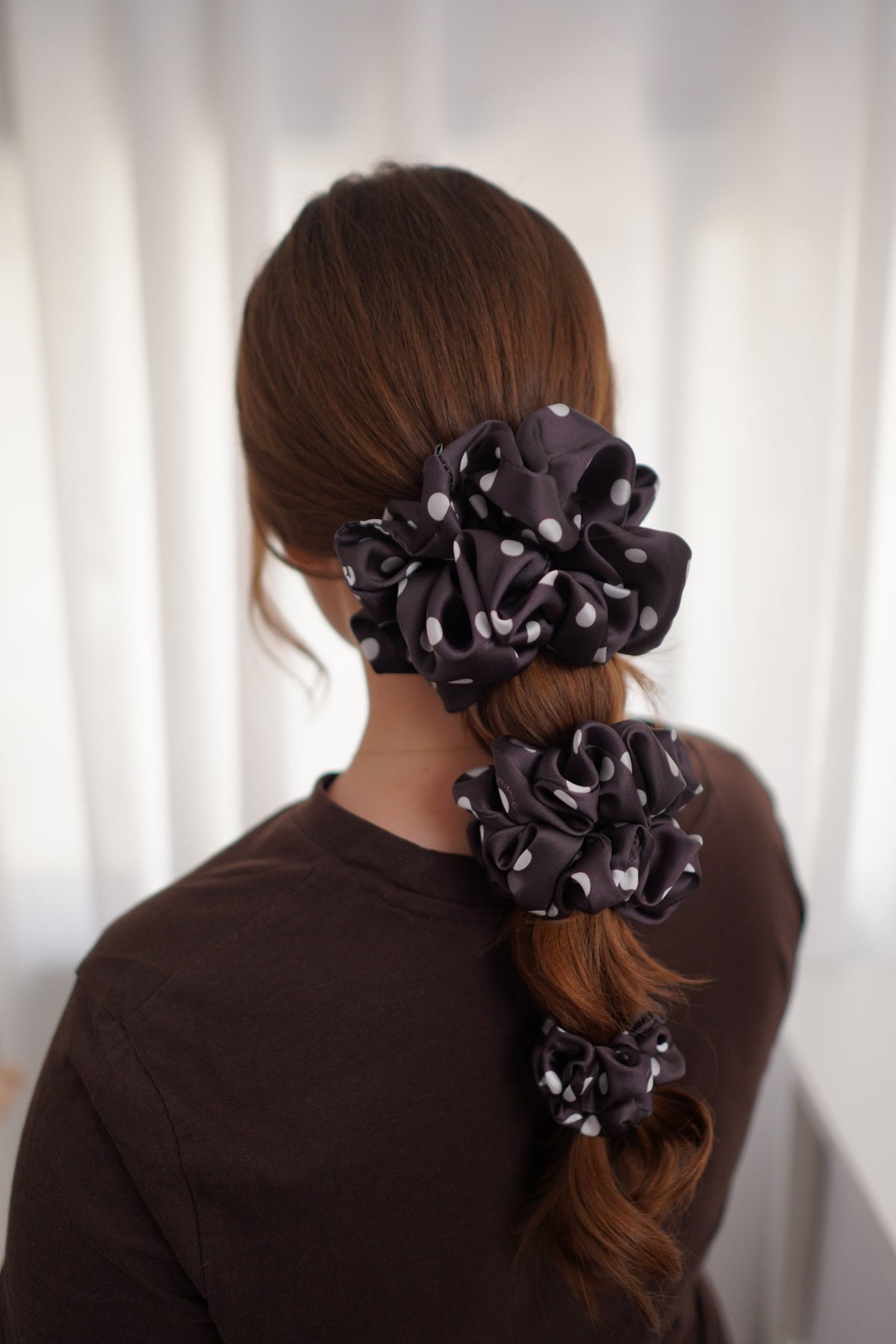 Espresso Polka Satin Scrunchie
