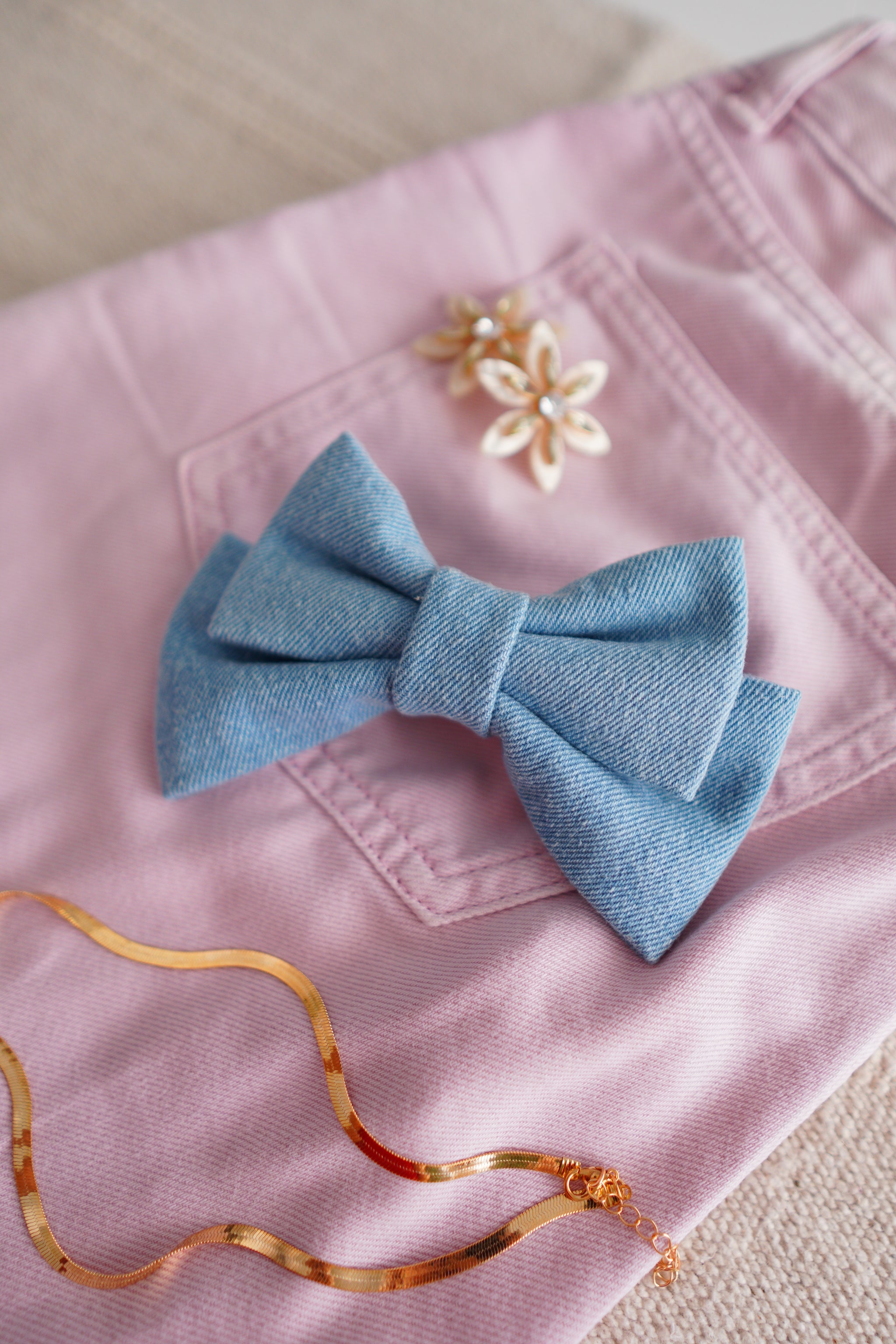 Denim Small Hair Bow Clip