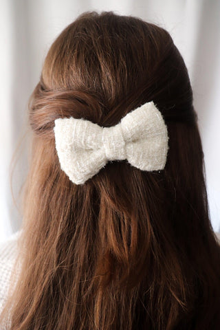 White Tweed Hair Bow Clip - Petite - Milinnery