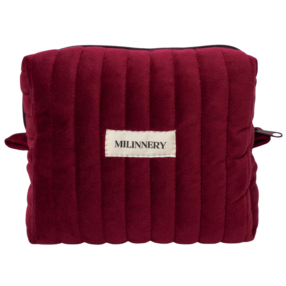 Burgundy Velvet Quilted Makeup Bag