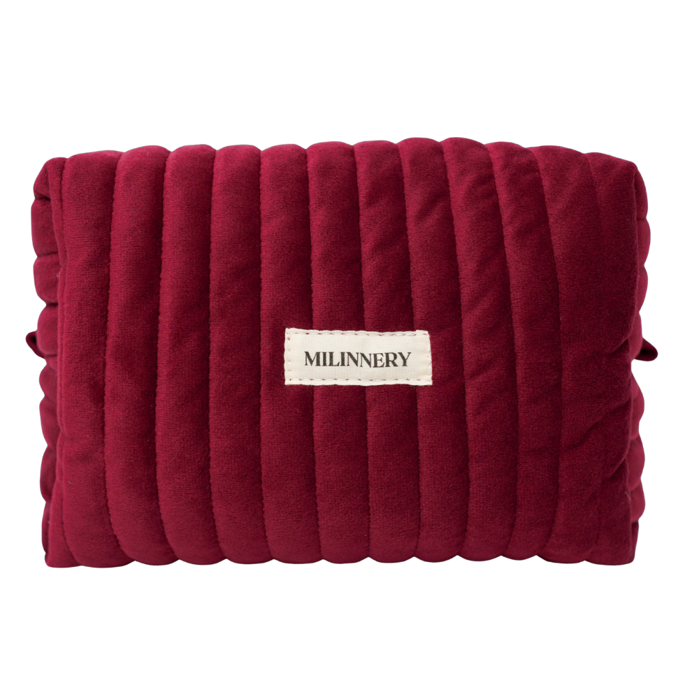 Burgundy Velvet Quilted Makeup Bag