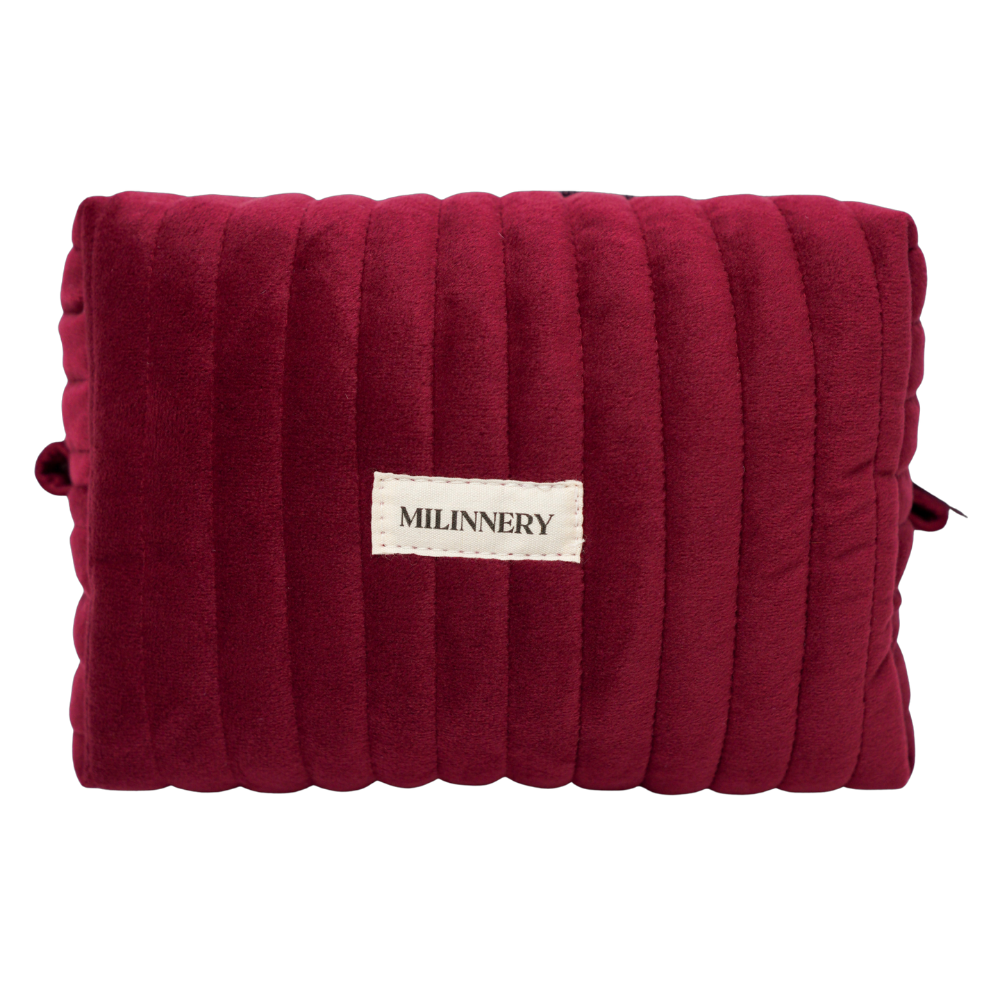 Burgundy Velvet Quilted Makeup Bag