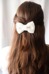 White Tweed Hair Bow Clip - Petite - Milinnery