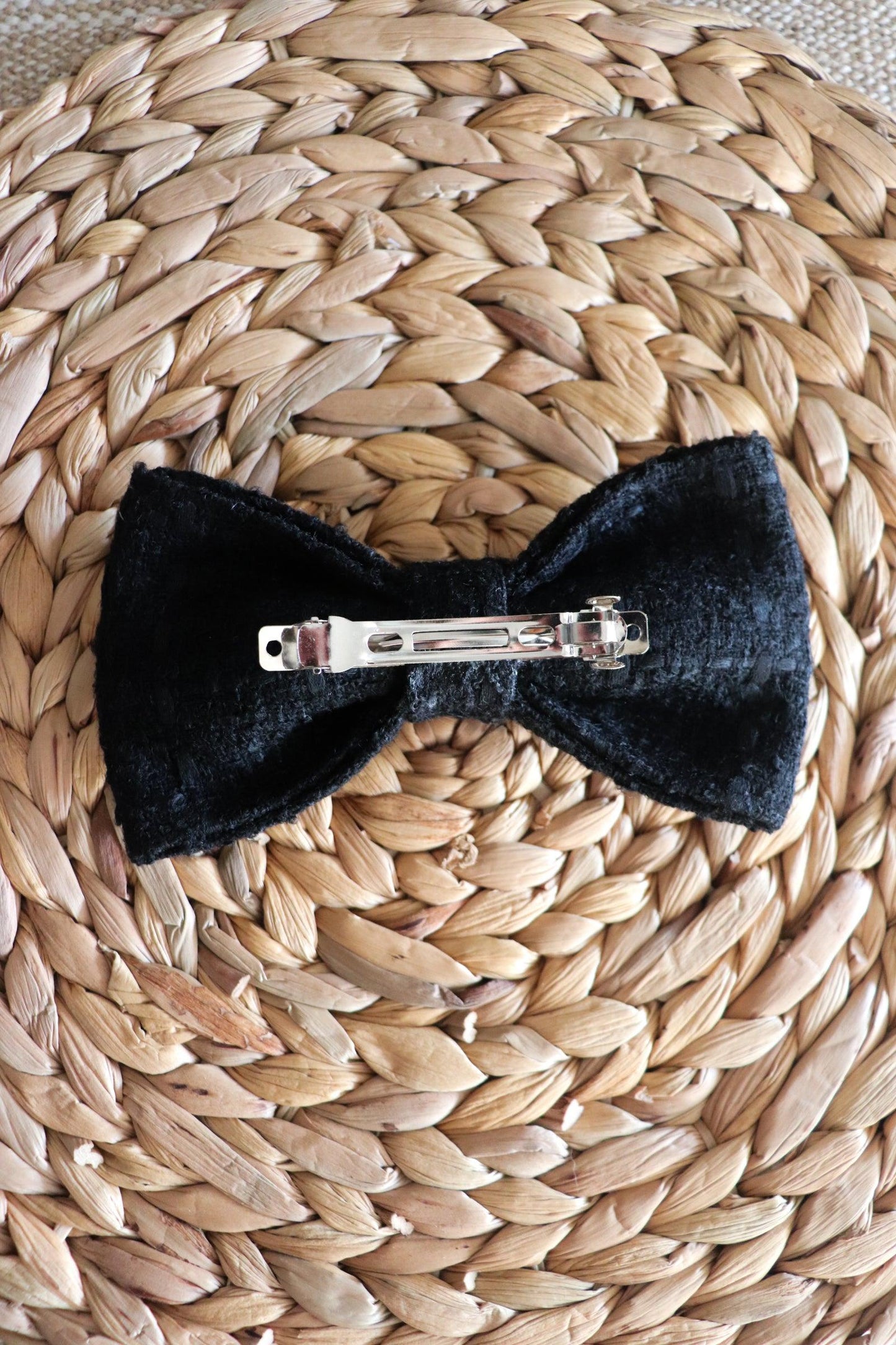 Black Tweed Hair Bow Clip - Standard - Milinnery