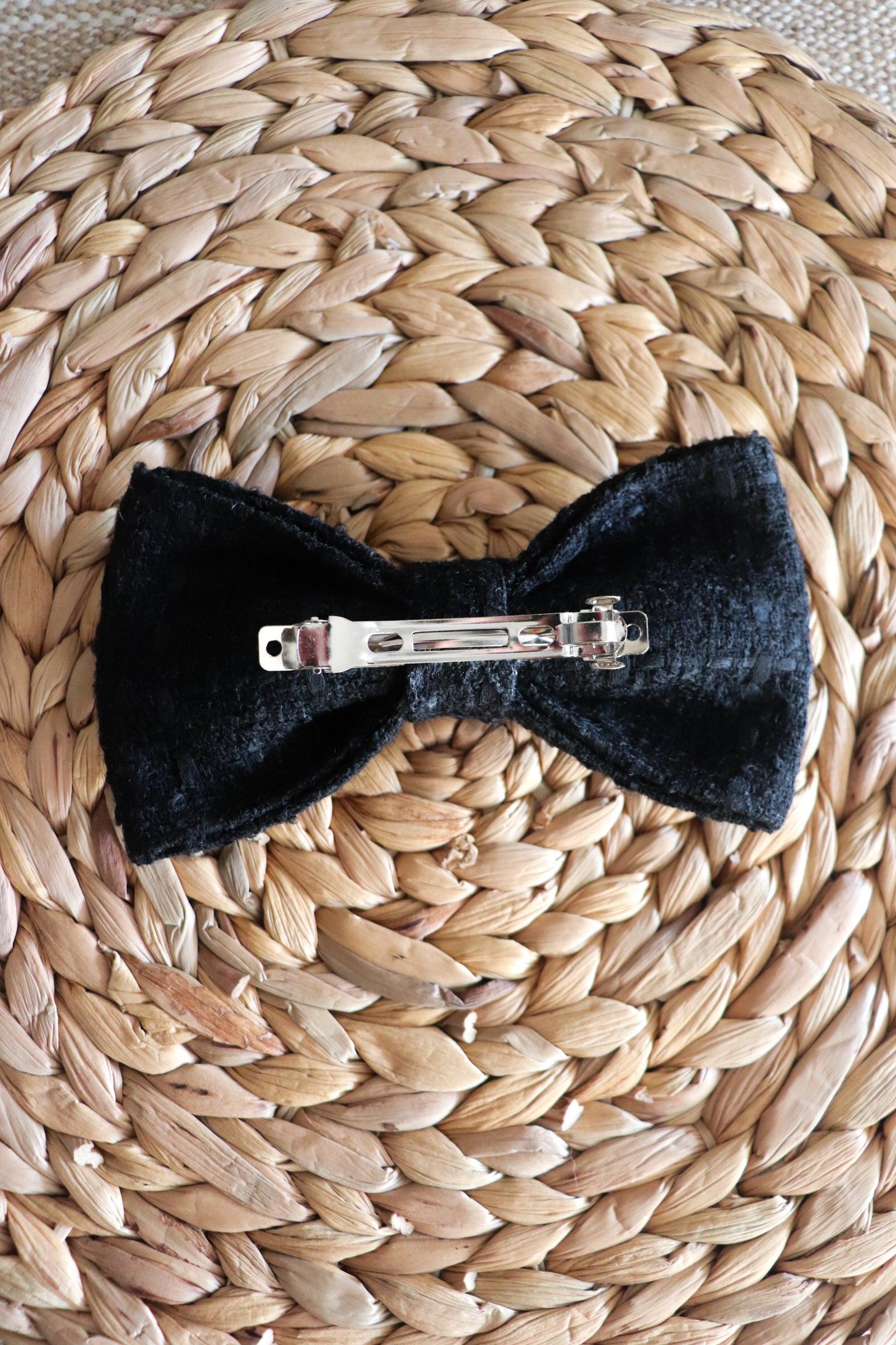 Black Tweed Hair Bow Clip - Standard - Milinnery