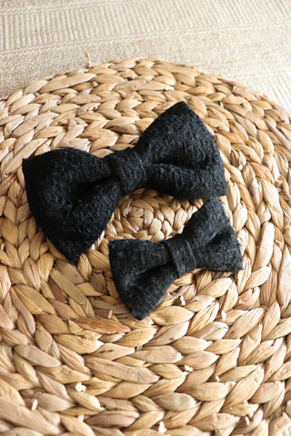 Black Tweed Hair Bow Clip - Standard - Milinnery