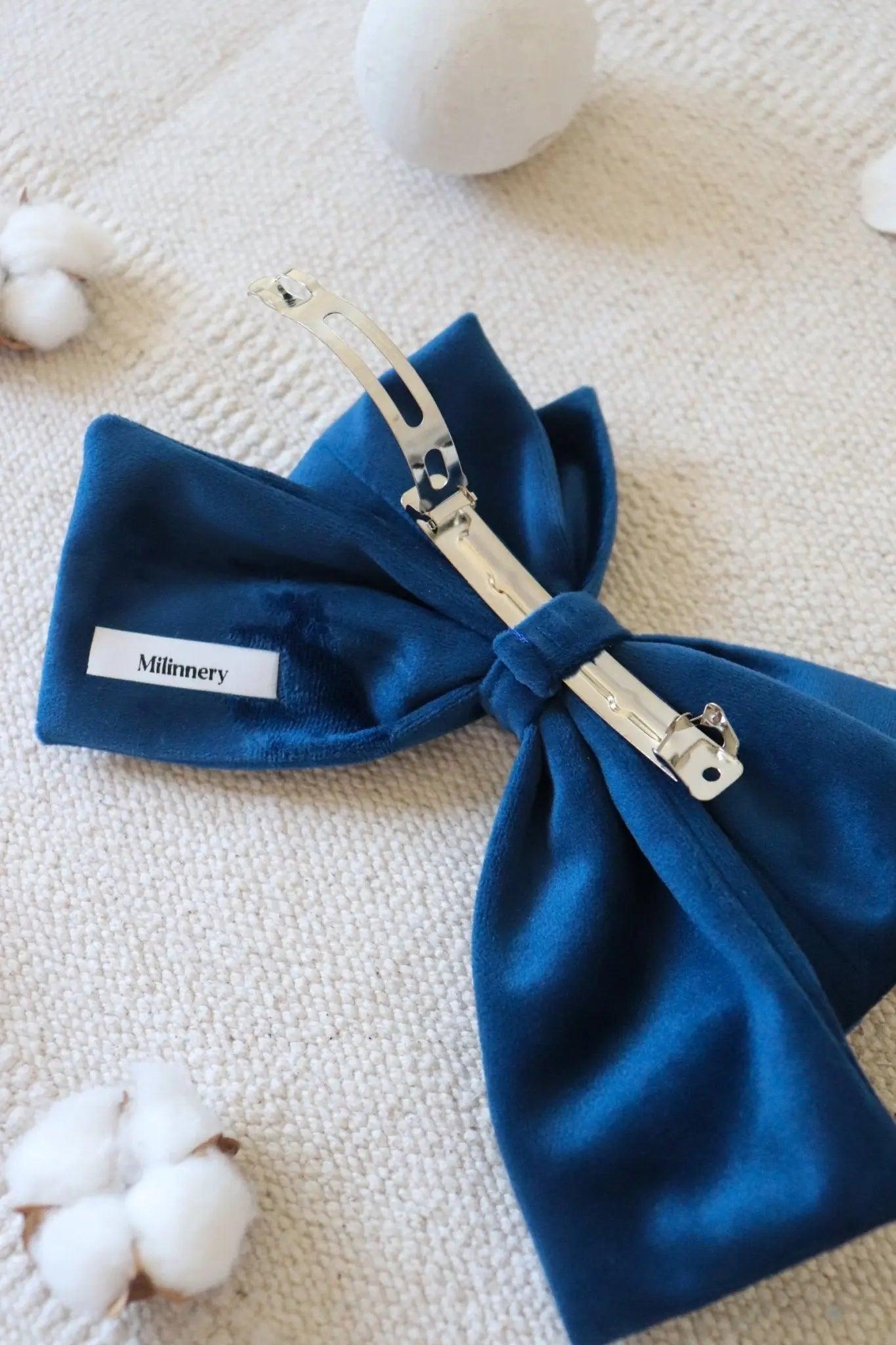 Blue Hair Bow Clip - Milinnery