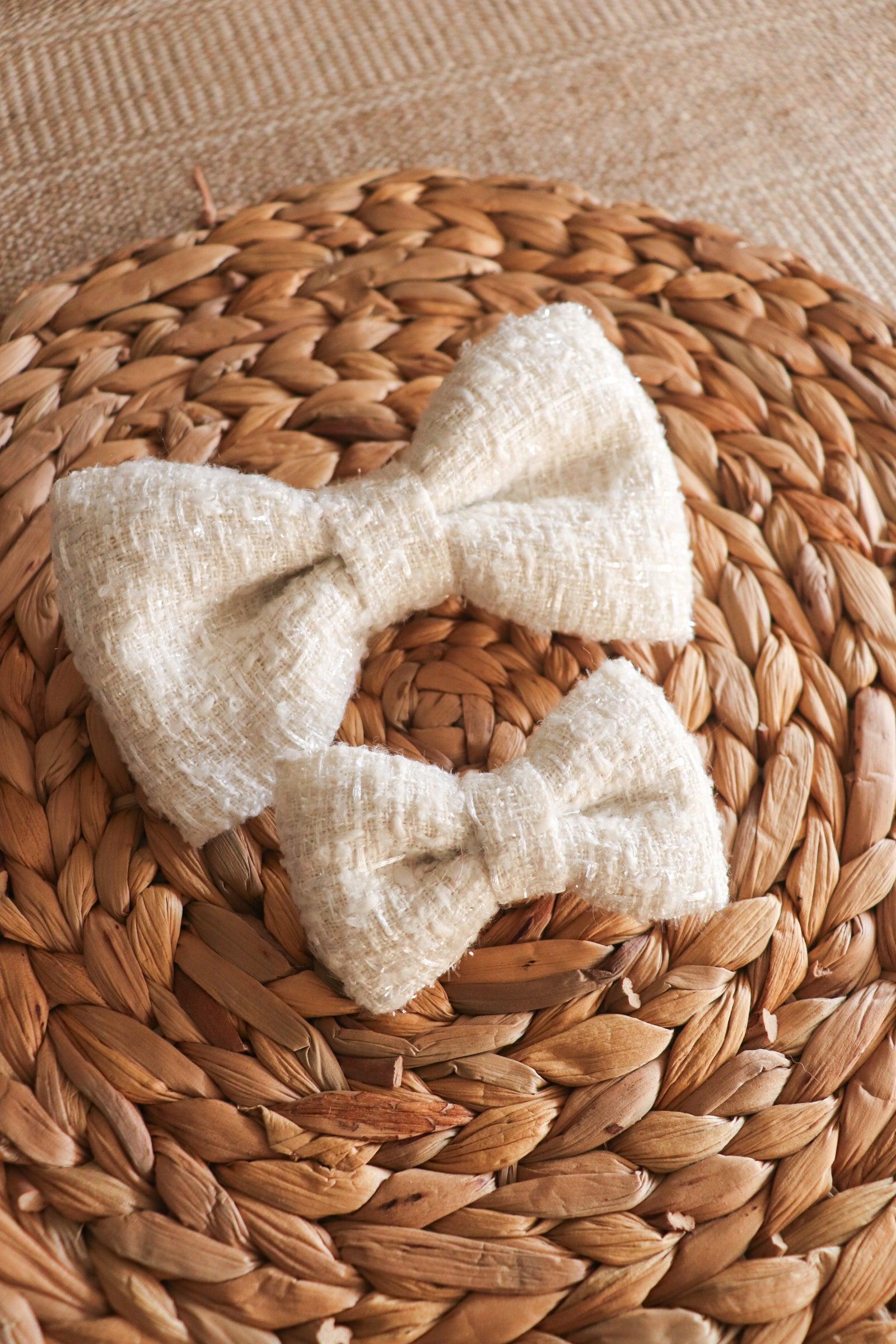 White Tweed Hair Bow Clip - Petite - Milinnery