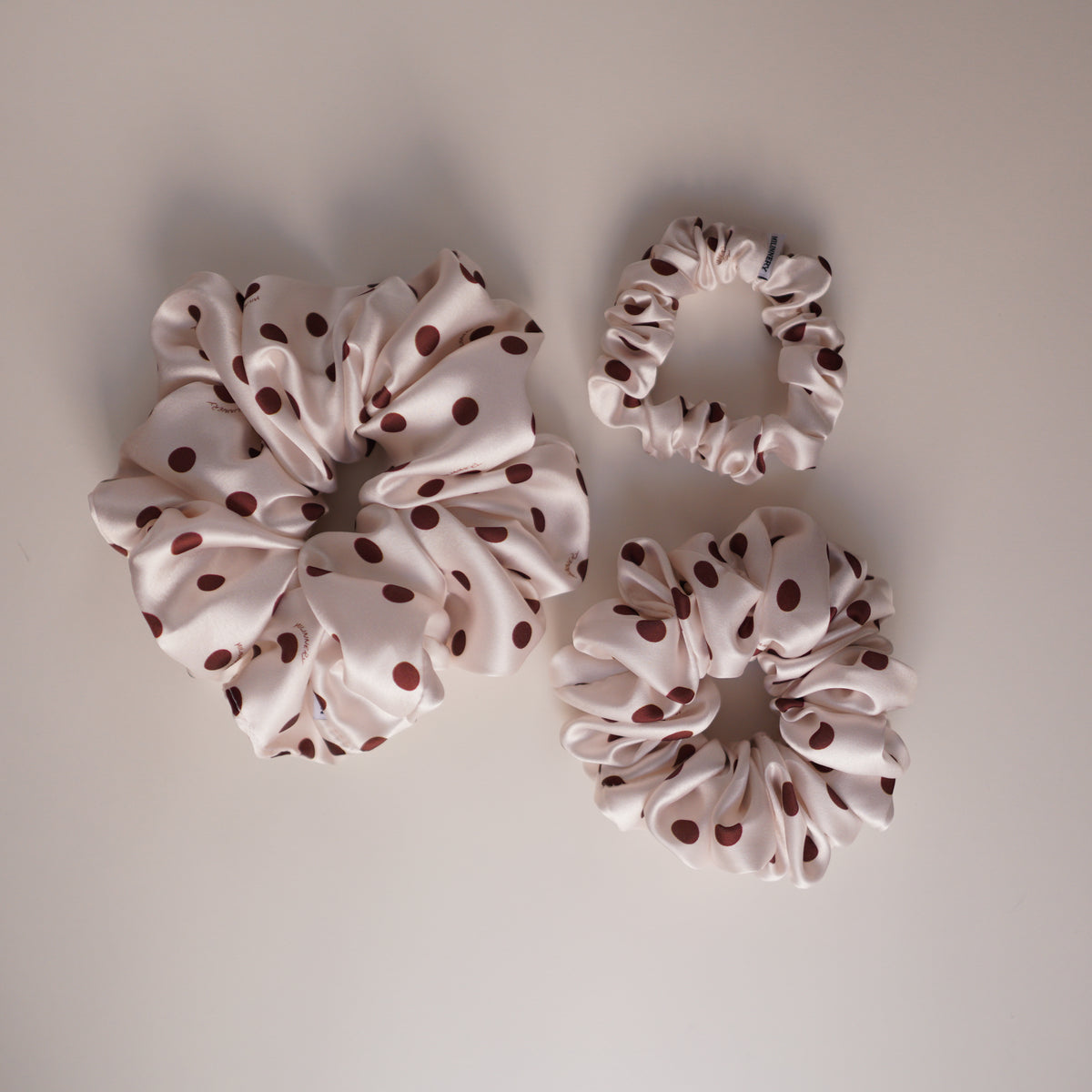 Truffle Cream Polka Satin Scrunchie