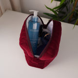 Burgundy Velvet Quilted Makeup Bag