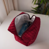 Burgundy Velvet Quilted Makeup Bag