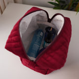 Burgundy Velvet Quilted Makeup Bag