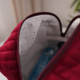 Burgundy Velvet Quilted Makeup Bag