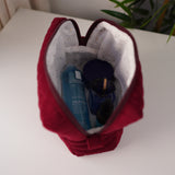 Burgundy Velvet Quilted Makeup Bag