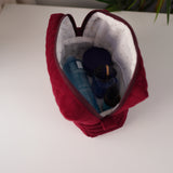 Burgundy Velvet Quilted Makeup Bag