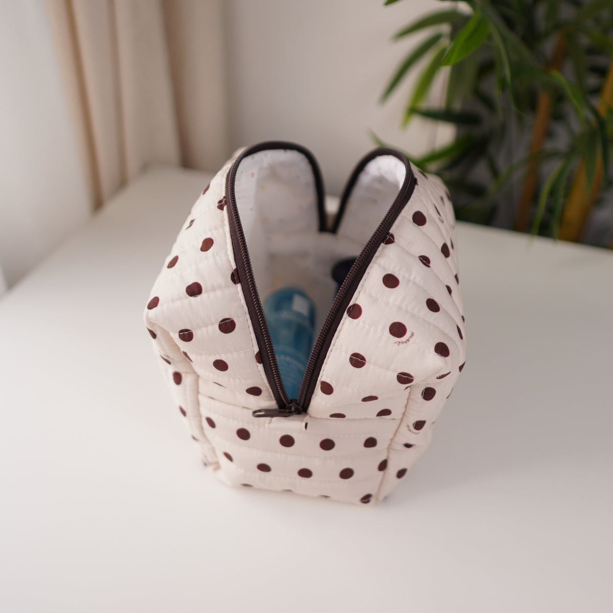 Polka Dot Quilted Makeup Bag