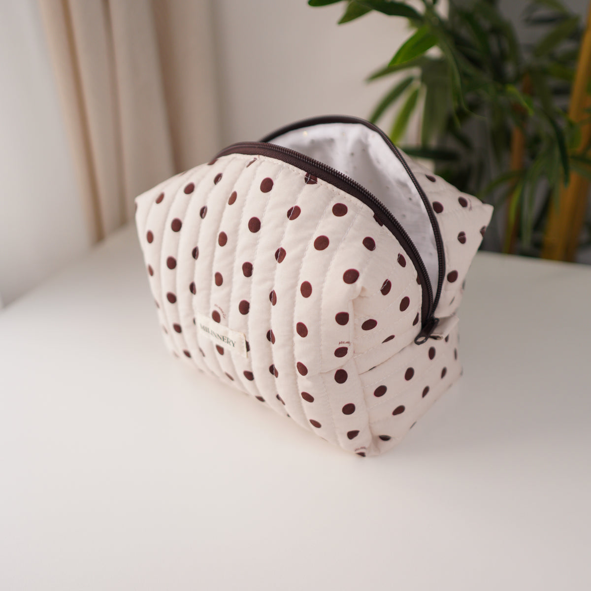 Polka Dot Quilted Makeup Bag