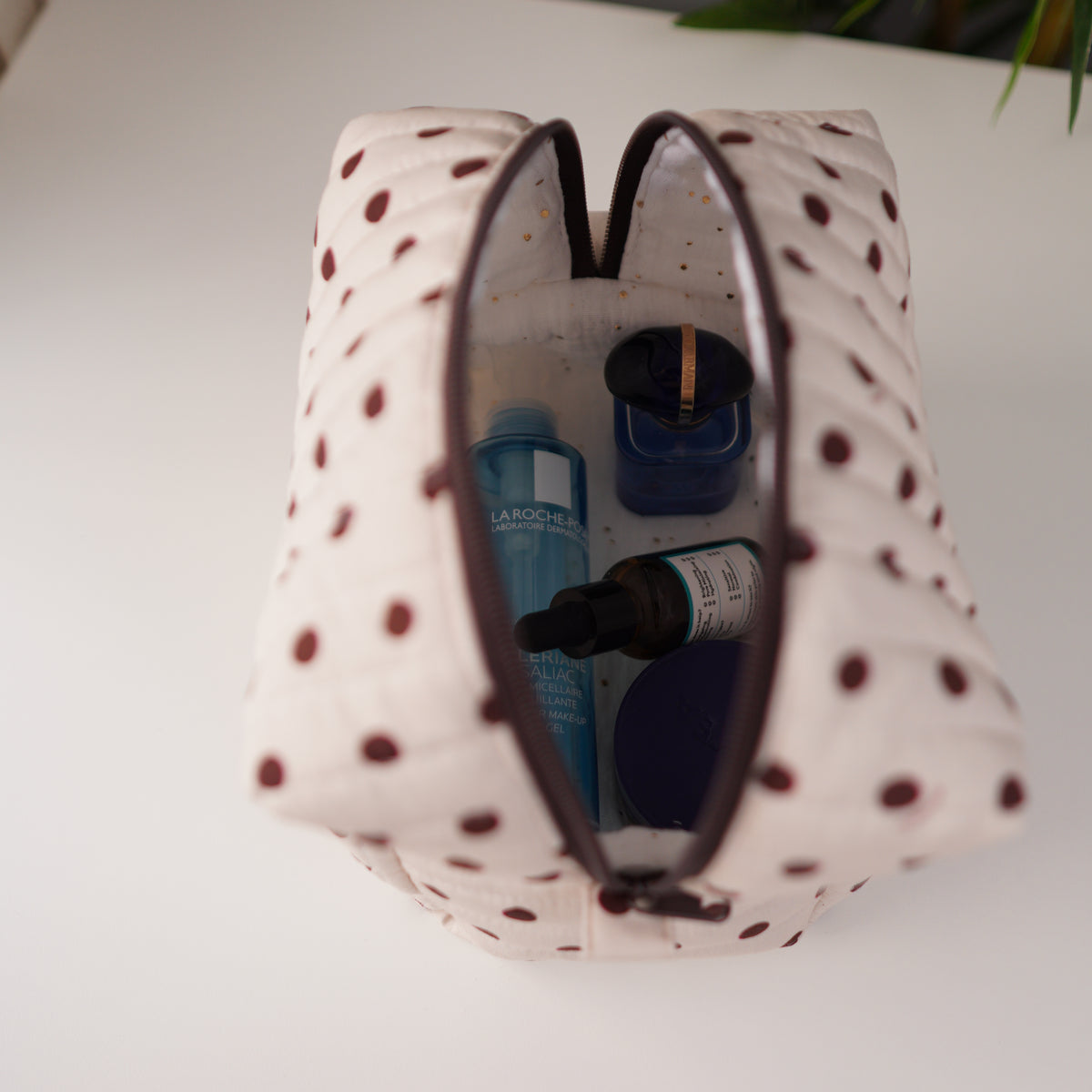 Polka Dot Quilted Makeup Bag