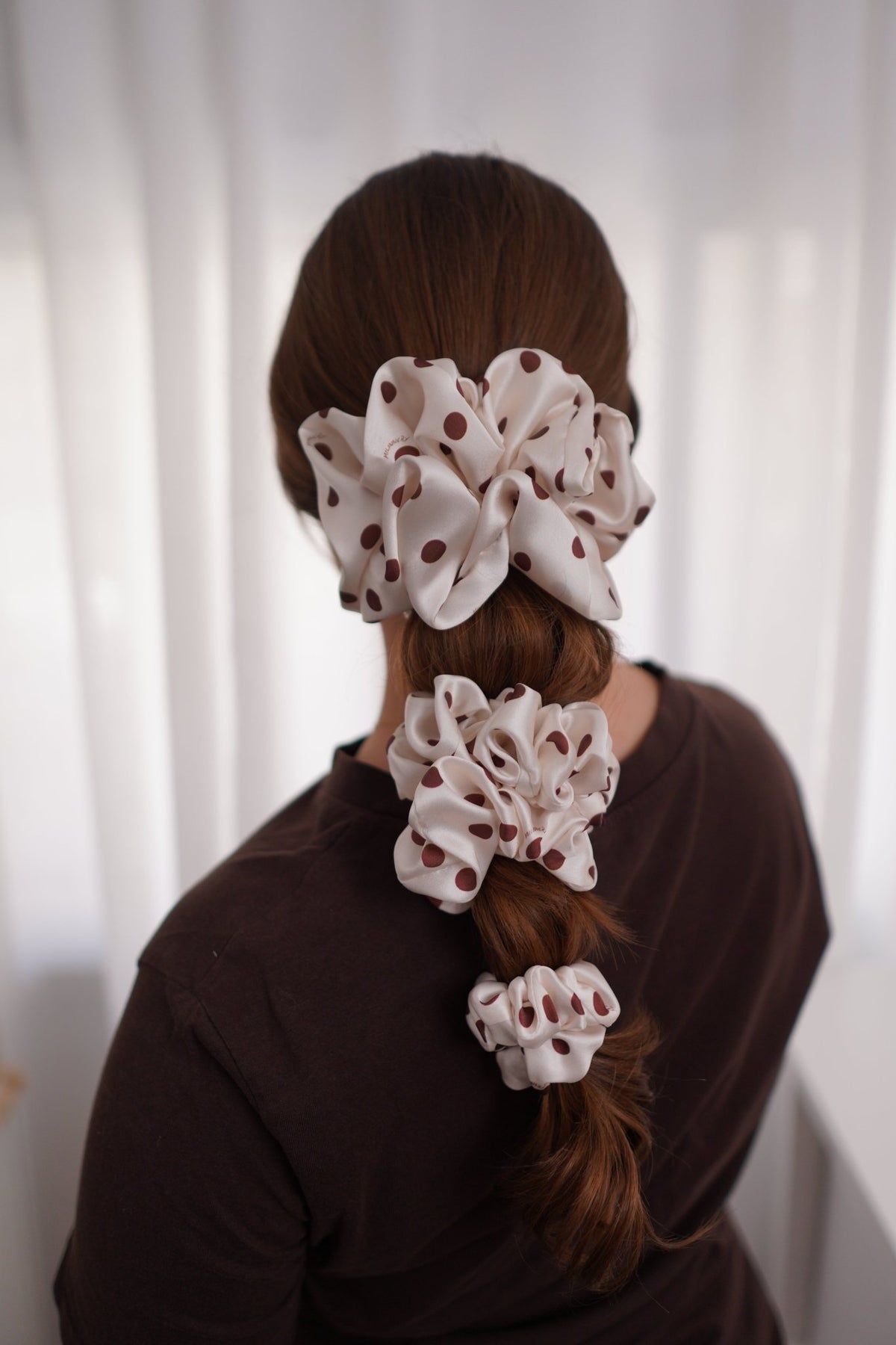 Truffle Cream Polka Satin Scrunchie