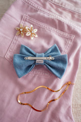 Denim Small Hair Bow Clip