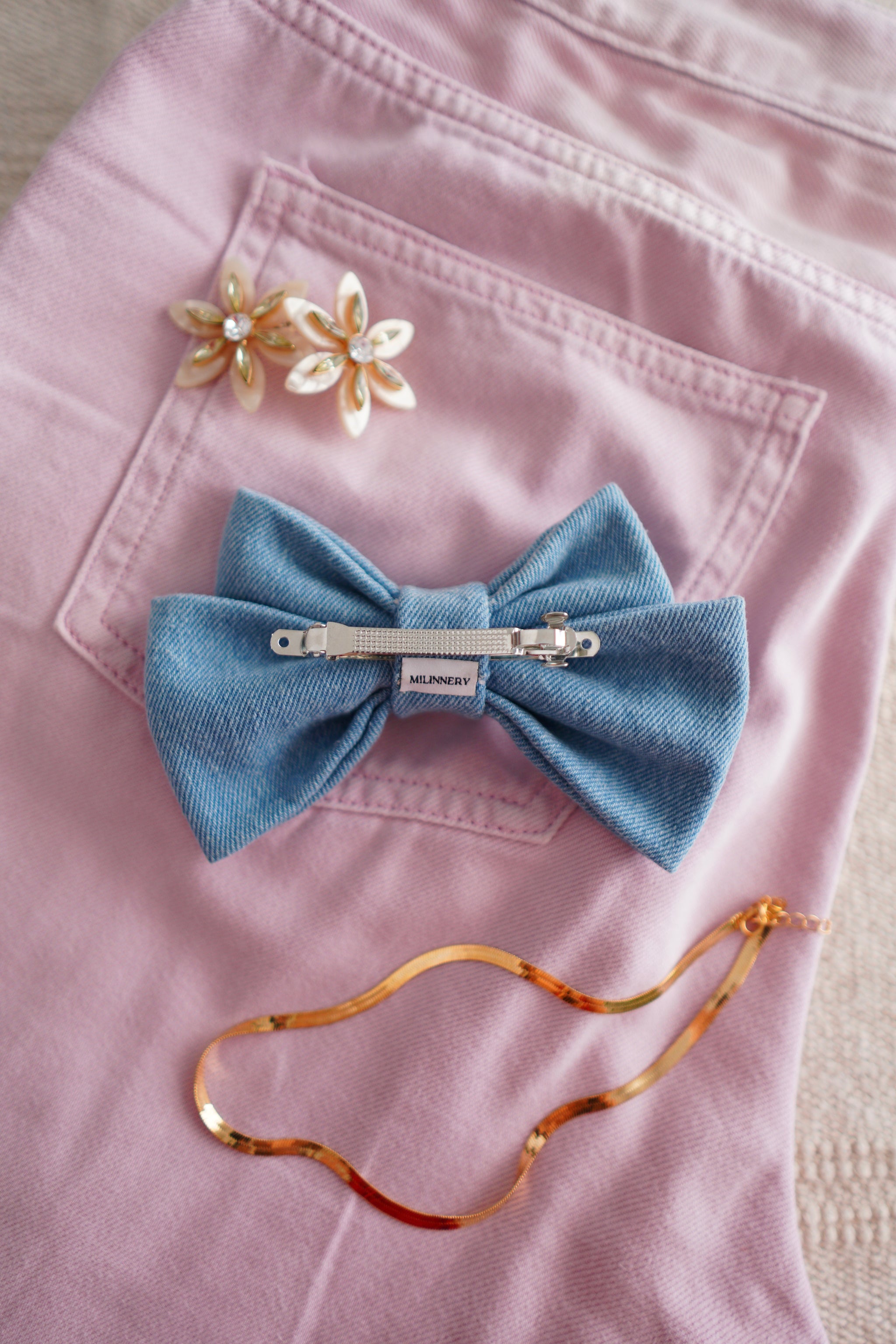 Denim Small Hair Bow Clip