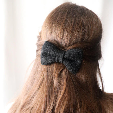 Black Tweed Hair Bow Clip - Petite - Milinnery